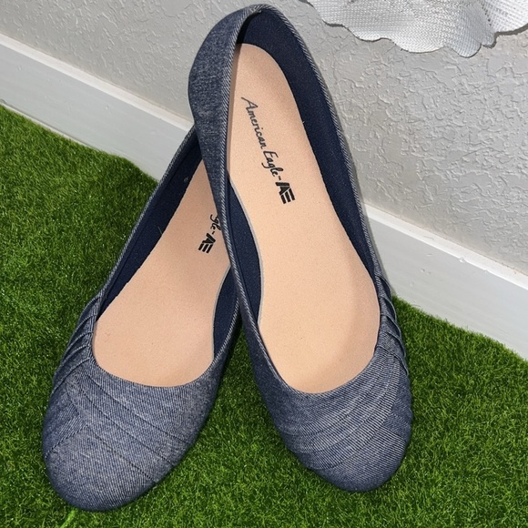 American Eagle Denim Twist Toe Preppy Casual Ballet Office Flats - Picture 3 of 10